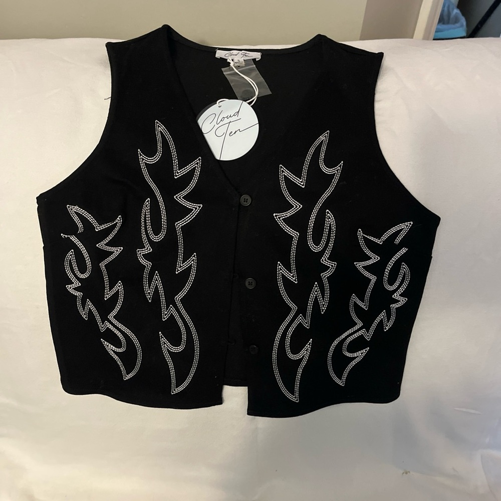 Black Vest with White Embroidery Large